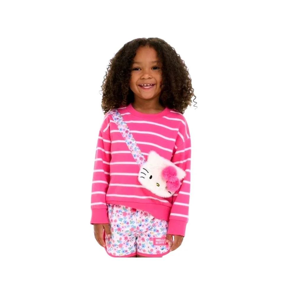 Hello Kitty BabyGirls Pink Striped Sweatshirt & Shorts 2 Piece Sz 18Months NEW